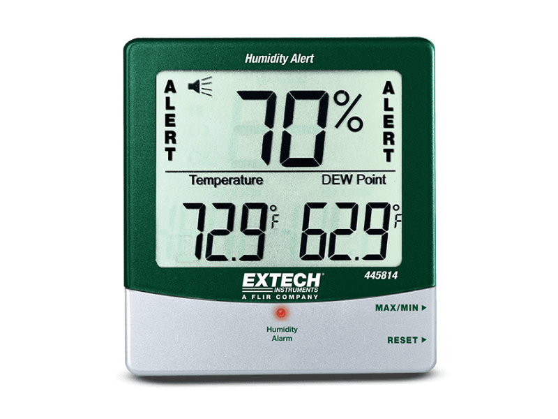 Extech 445814 - Alerta de humidade, HR com dígitos grandes, temperatura, ponto de orvalho