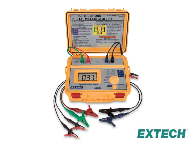 Extech 380580 - Medidor de miliohmios, alimentado por batería