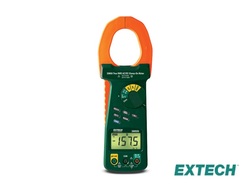 Extech 380926 - Pinza amperimétrica + multímetro digital, 2000A, CA/CC, TRMS