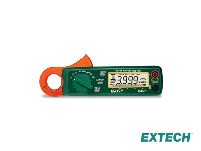 Extech 380942 - Pinza amperimétrica + multímetro digital, Mini 30A AC/DC, TRMS
