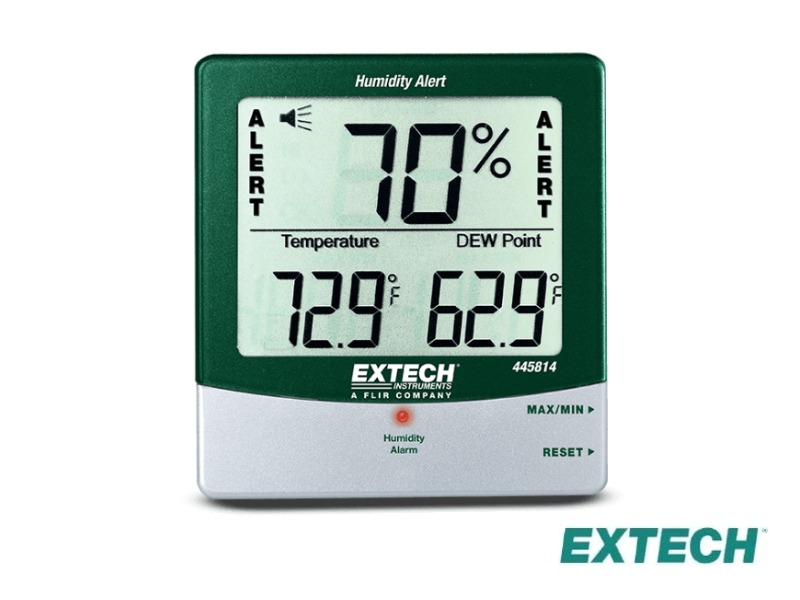 Extech 445814 - Alerta de humedad, HR de dígitos grandes, temperatura, punto de rocío