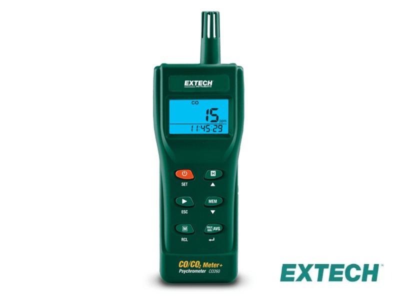 Extech CO260 - Medidor de registro de datos de monóxido de carbono y dióxido de carbono para interiores