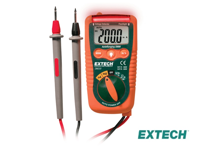 Extech DM220 - Multímetro, Mini Bolsillo con Linterna Incorporada