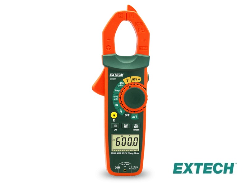 Extech EX655 - Pinza amperimétrica TRMS 600A AC/DC W/NCV