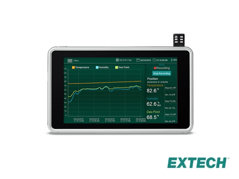 Extech RH550 - Registrador gráfico de gráficos de humedad / temperatura con pantalla táctil